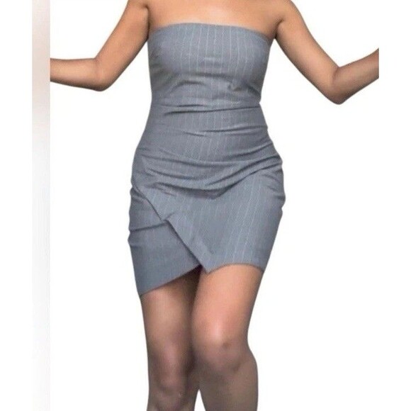 Wild Fable Strapless Gray Pin Striped Bodycon Mini Dress Women's Size Large - Picture 1 of 8